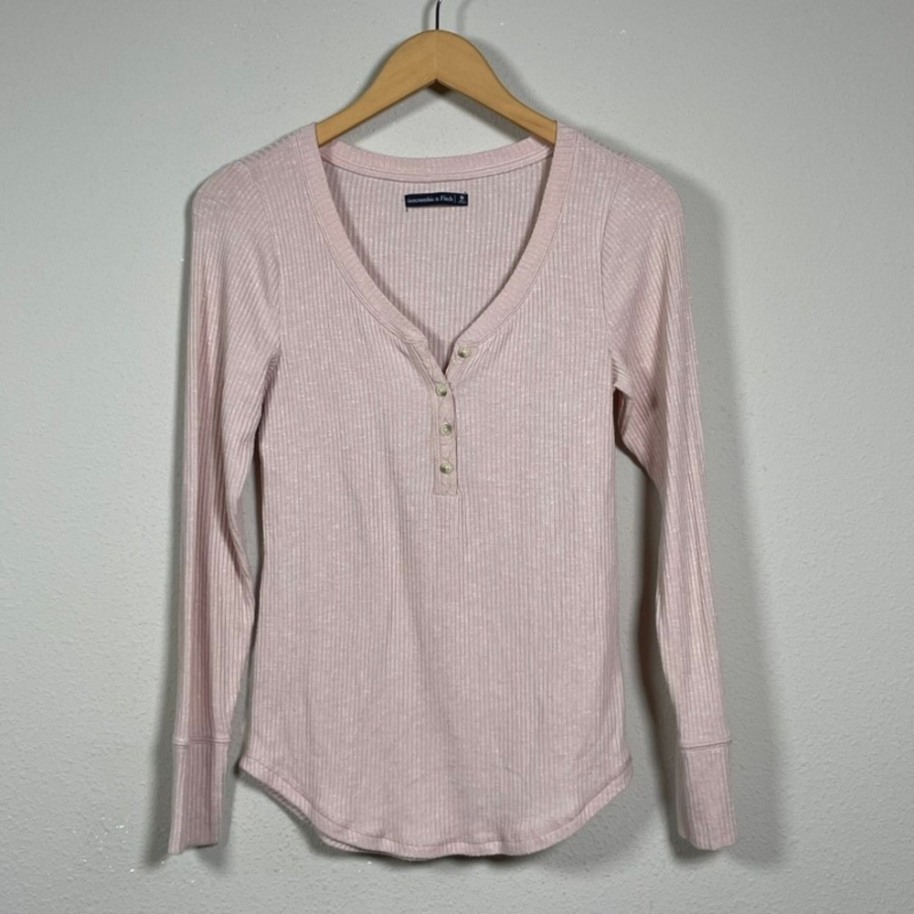 Abercrombie & Fitch Henley Y2K Top Womens M Pink Ribbed Long Sleeve Casual